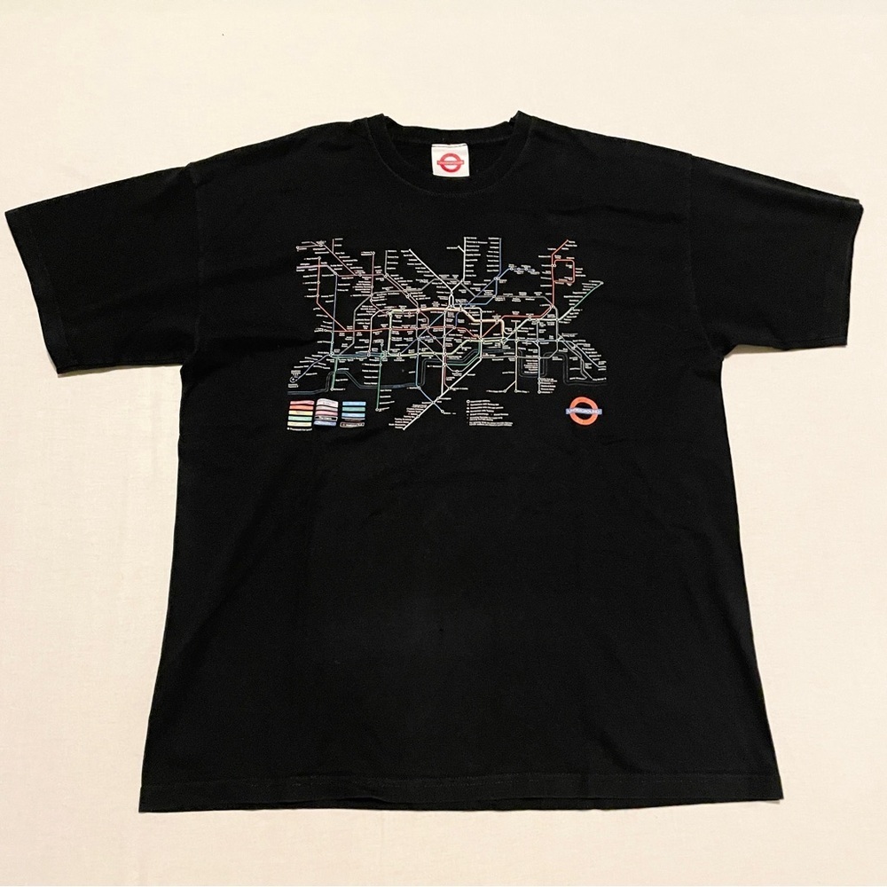 Vintage London Underground Tube Map T-Shirt Black XL TfL Official Shirt
